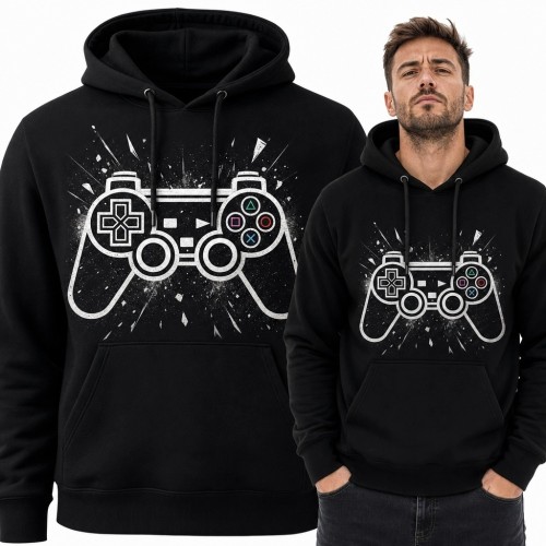 Bluza męska z kapturem - kontroler do gier z kolorowymi symbolami