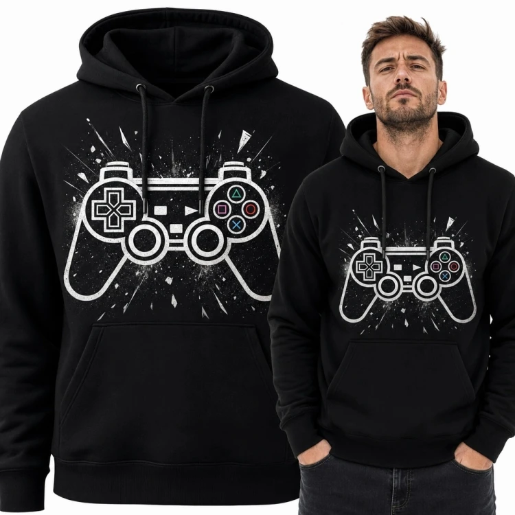 Bluza męska z kapturem - kontroler do gier z kolorowymi symbolami