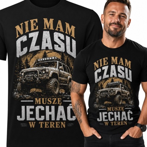 Koszulka męska off-road z terenówką 4x4 „Nie mam czasu, muszę jechać w teren”