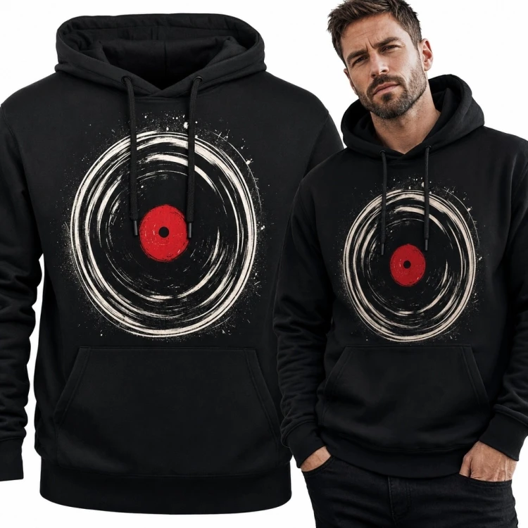 Bluza męska z kapturem z płytą winylową - muzyczny nadruk