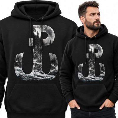 Bluza męska z kapturem - symbol Polski Walczącej z motywem lasu i fal