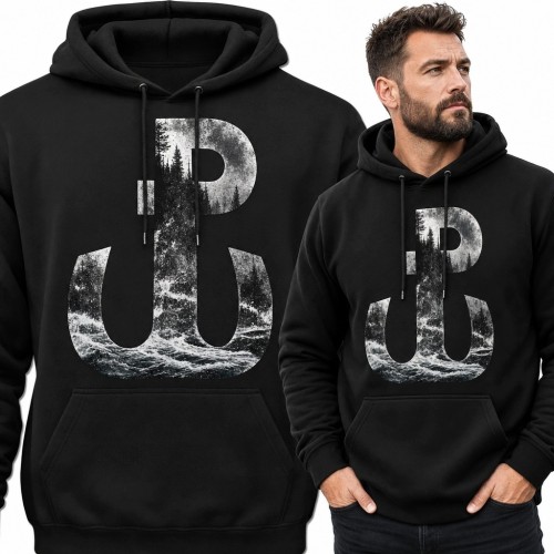 Bluza męska z kapturem - symbol Polski Walczącej z motywem lasu i fal