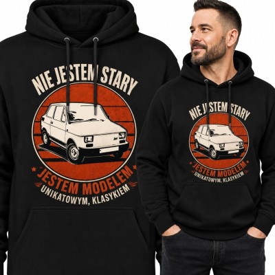 Bluza męska z kapturem z klasycznym samochodem „Nie jestem stary - jestem modelem”
