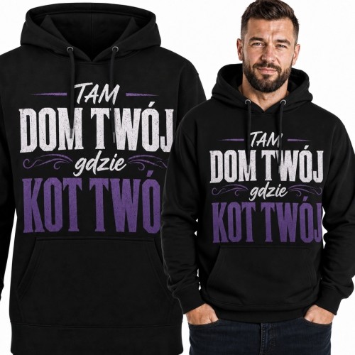 Bluza męska z kapturem dla miłośnika kotów - „Tam dom twój, gdzie kot twój”