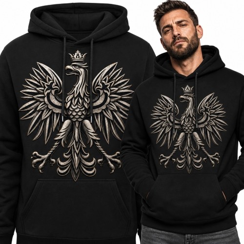 Bluza męska z kapturem z ukoronowanym Orłem Białym - wzór patriotyczny