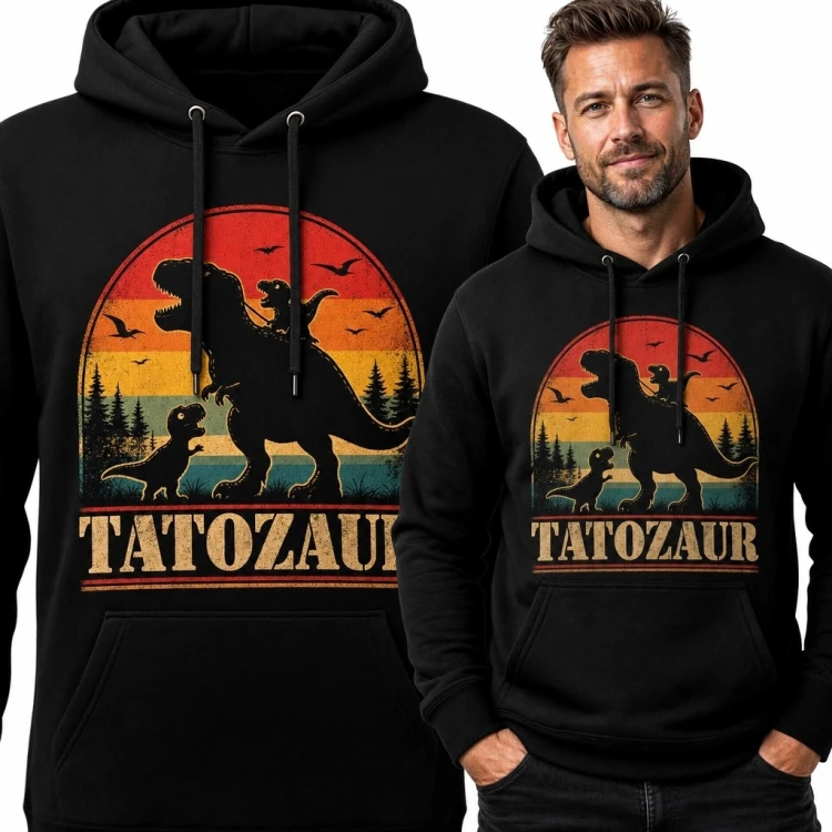 Bluza męska z kapturem dla taty z dinozaurami „Tatozaur”