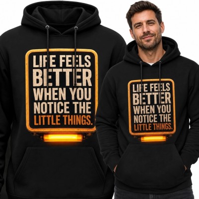 Bluza męska z kapturem „Life feels better when you notice the little things” - nadruk retro