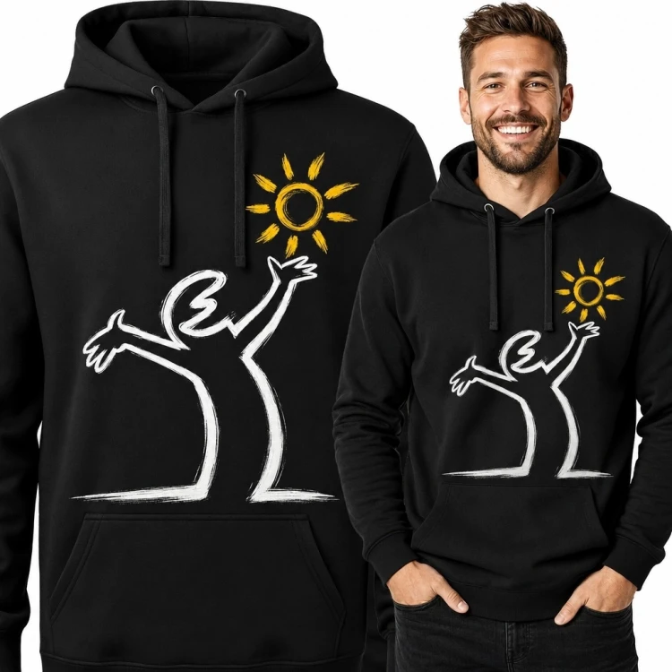 Bluza męska z kapturem - minimalistyczna postać sięgająca ku słońcu