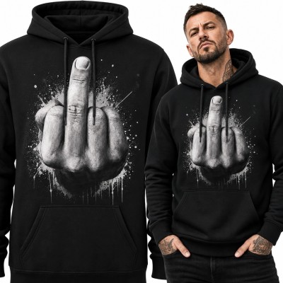 Bluza męska z kapturem z nadrukiem środkowego palca - buntowniczy streetwear