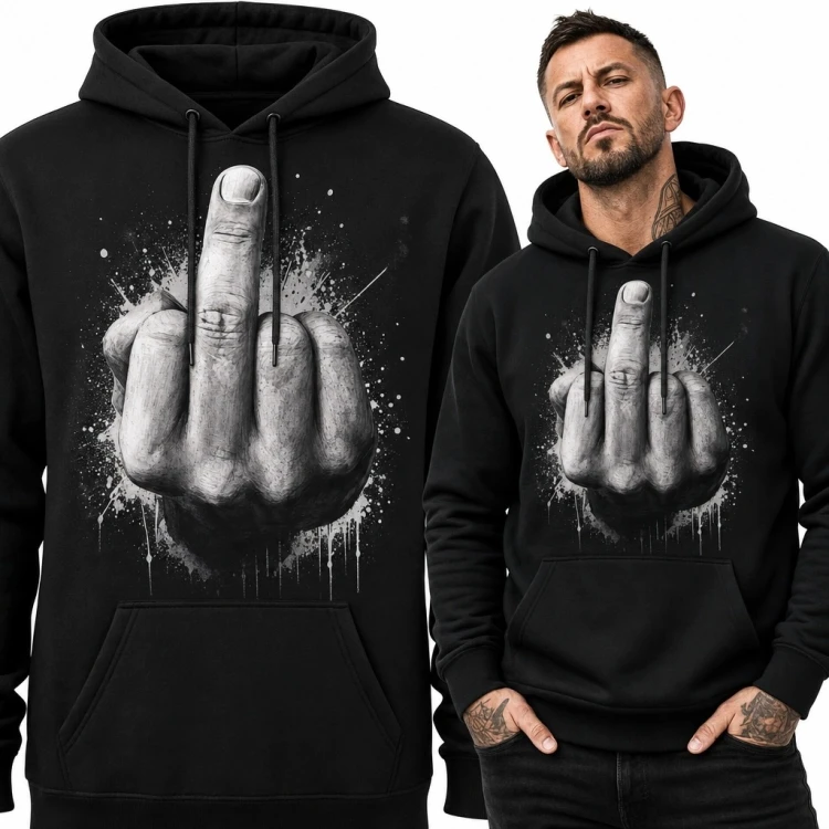 Bluza męska z kapturem z nadrukiem środkowego palca - buntowniczy streetwear