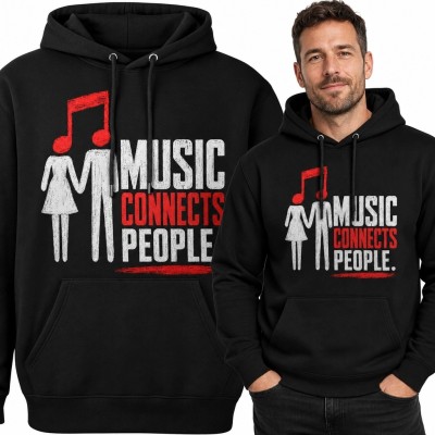 Bluza męska z kapturem „Music connects people” - nuta i sylwetki ludzi