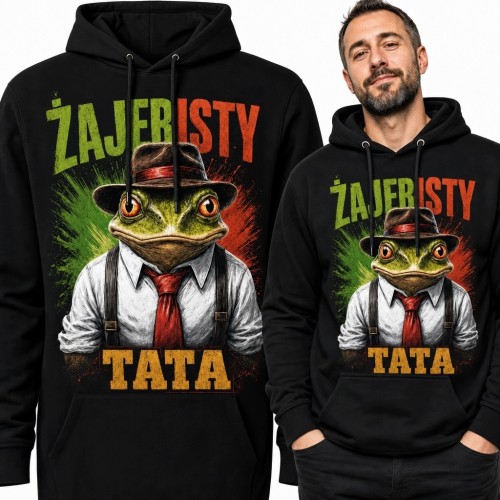 Bluza męska z kapturem z żabą „Zajebisty tata” - humorystyczny nadruk