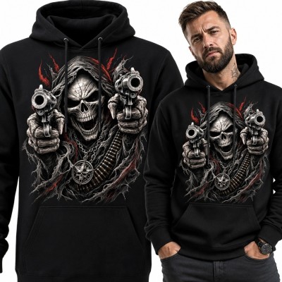 Bluza męska z kapturem - uzbrojona czaszka z pistoletami