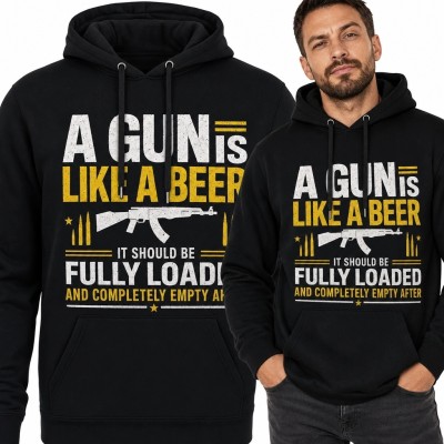 Bluza męska z kapturem z motywem broni i piwa „A Gun Is Like a Beer”