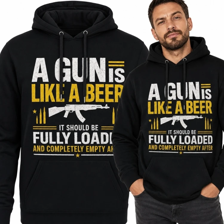 Bluza męska z kapturem z motywem broni i piwa „A Gun Is Like a Beer”
