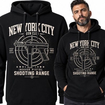 Bluza męska z kapturem z pistoletem i tarczą „New York City” - „Shooting Range”