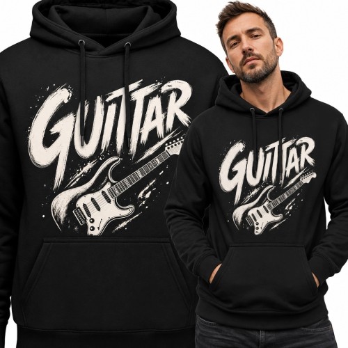 Bluza męska z kapturem z gitarą elektryczną i napisem „Guitar” - rockowy nadruk