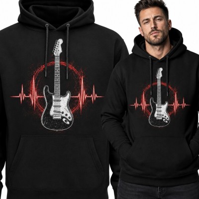 Bluza męska z kapturem - gitara elektryczna i czerwony puls