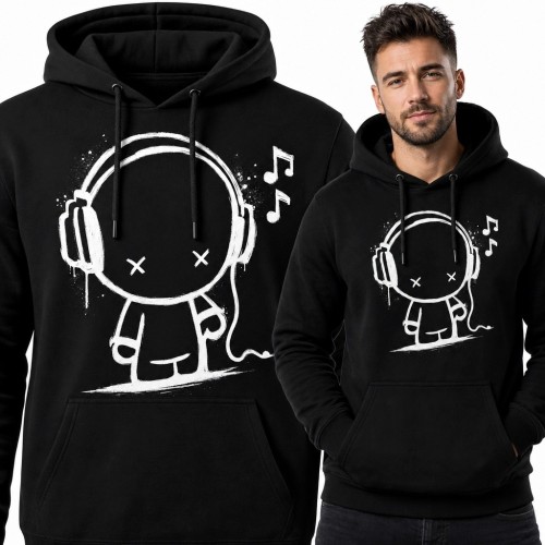 Bluza męska z kapturem - postać w słuchawkach i nuty