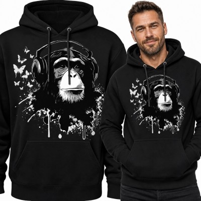 Bluza męska z kapturem - małpa w słuchawkach w stylu graffiti