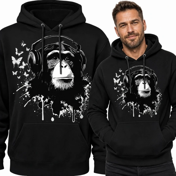 Bluza męska z kapturem - małpa w słuchawkach w stylu graffiti