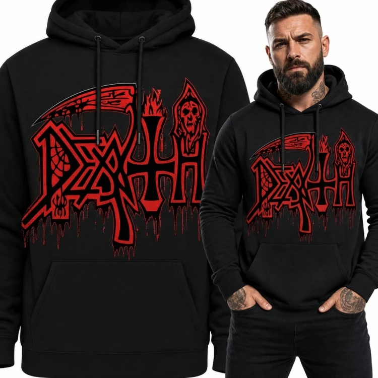 Bluza męska z kapturem z kostuchą i napisem „Death” - deathmetalowy wzór