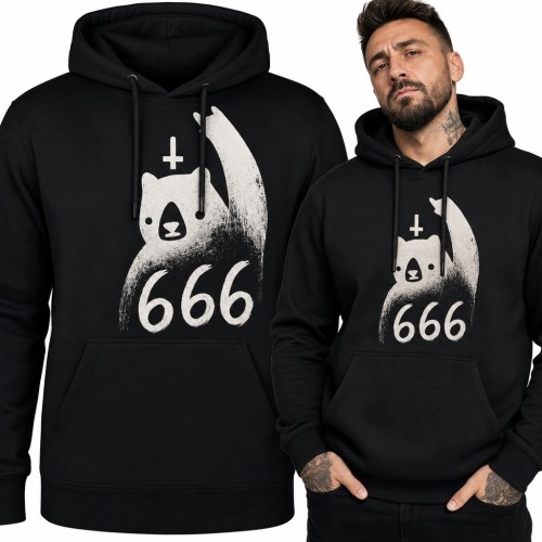 Bluza męska z kapturem z demoniczną zjawą i napisem „666” - mroczny wzór