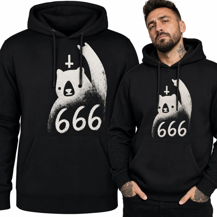 Bluza męska z kapturem z demoniczną zjawą i napisem „666” - mroczny wzór