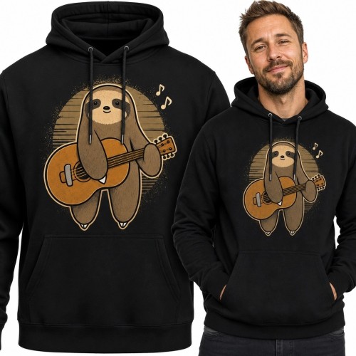 Bluza męska z kapturem - leniwiec grający na gitarze