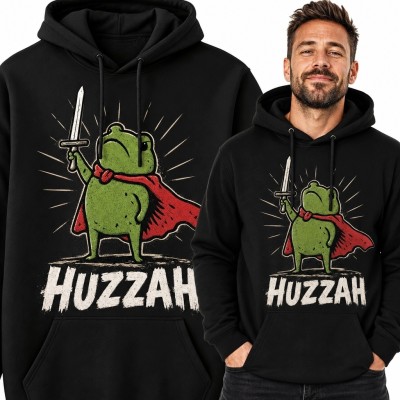 Bluza męska z kapturem - żaba-bohater fantasy „Huzzah”