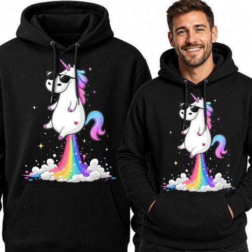 Bluza męska z kapturem - jednorożec w okularach i tęczowa smuga