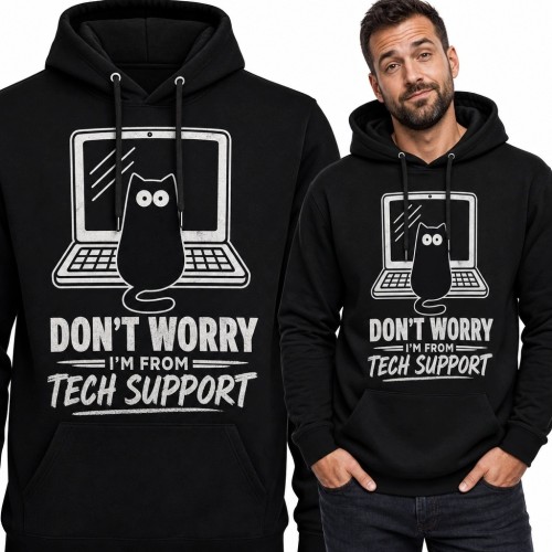 Bluza męska z kapturem dla informatyka „Don’t worry I’m from tech support” - humor IT