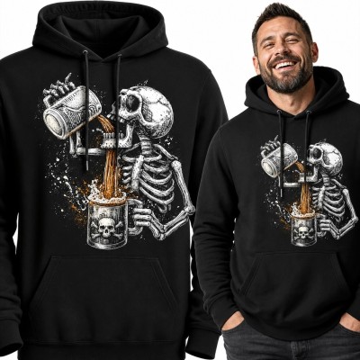 Bluza męska z kapturem - szkielet nalewający piwo do kufla z czaszką