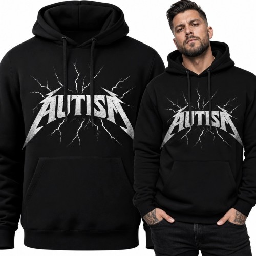 Bluza męska z kapturem z napisem „Autism” w metalowej stylistyce