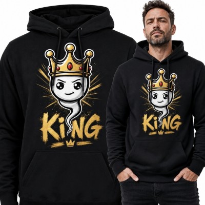 Bluza męska z kapturem z ukoronowaną zjawą i napisem „King” - królewski streetwear
