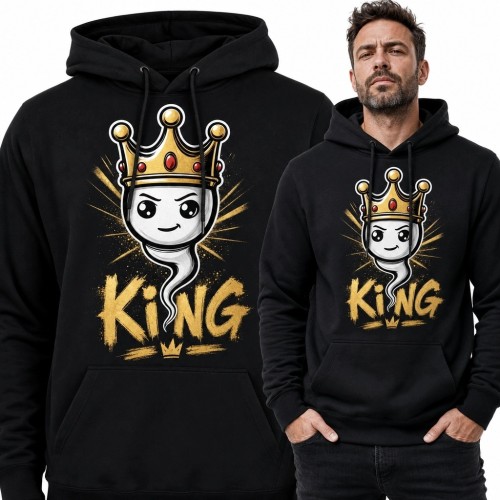 Bluza męska z kapturem z ukoronowaną zjawą i napisem „King” - królewski streetwear