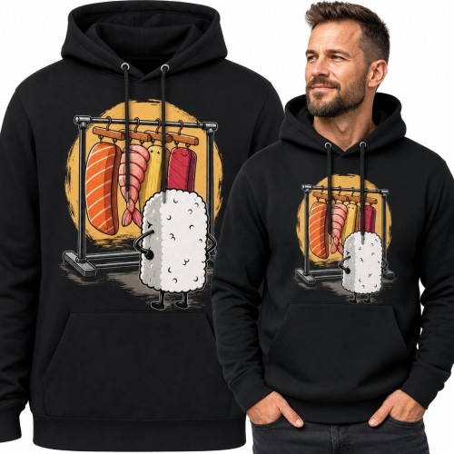 Bluza męska z kapturem - zabawne sushi wybierające rybny składnik