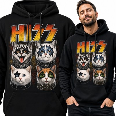 Bluza męska z kapturem „Hiss” - rockowe koty w stylu glam rocka