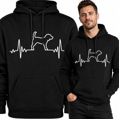 Bluza męska z kapturem z psem i linią pulsu - minimalistyczny nadruk
