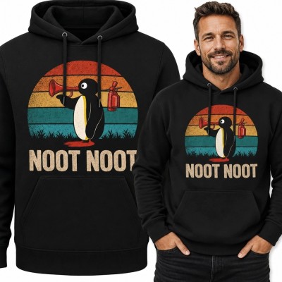 Bluza męska z kapturem z pingwinem i napisem „Noot Noot” - humor retro