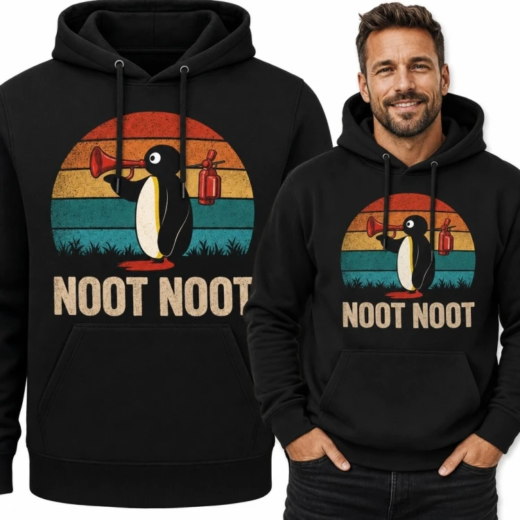Bluza męska z kapturem z pingwinem i napisem „Noot Noot” - humor retro