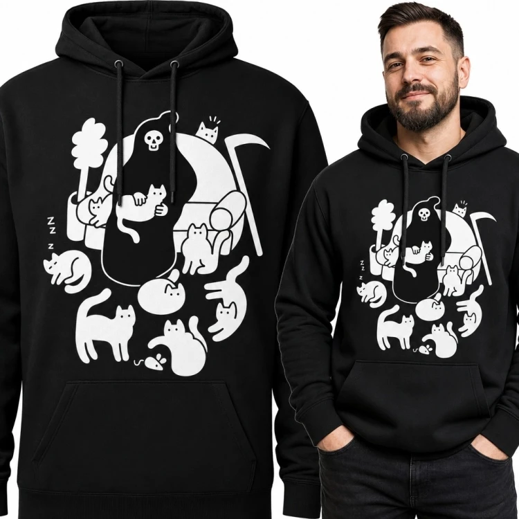Bluza męska z kapturem - Ponury Żniwiarz wśród kotów