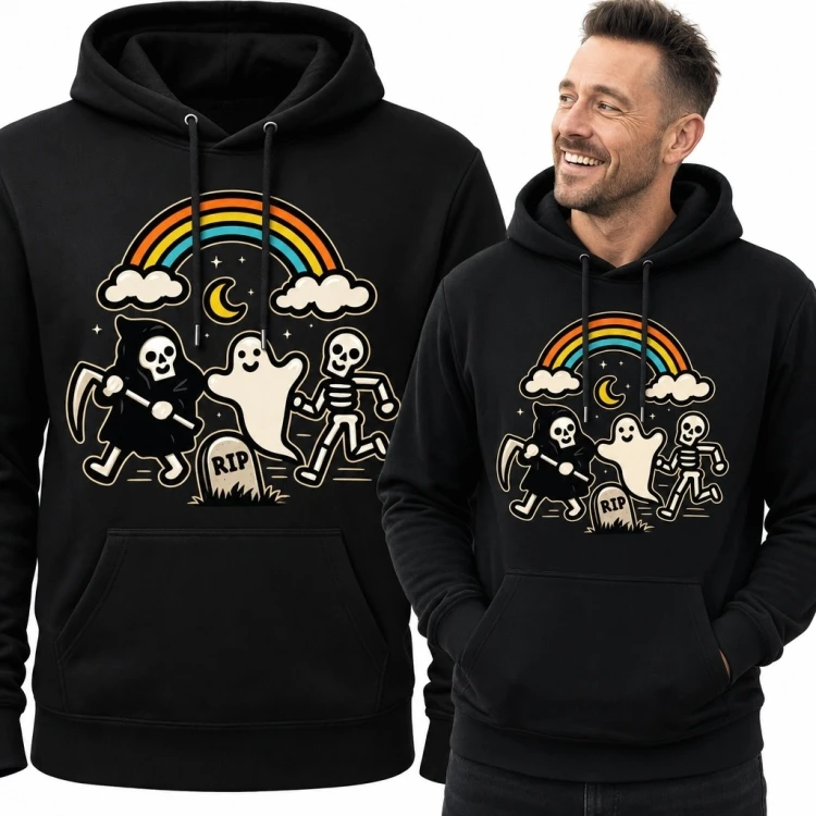 Bluza męska z kapturem na Halloween - duch, Ponury Żniwiarz i szkielet