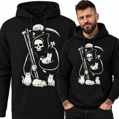 Bluza męska z kapturem - Kostucha z kosą i kotami