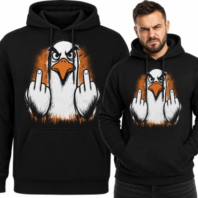 Bluza męska z kapturem z bielikiem pokazującym oba środkowe palce - buntowniczy wzór