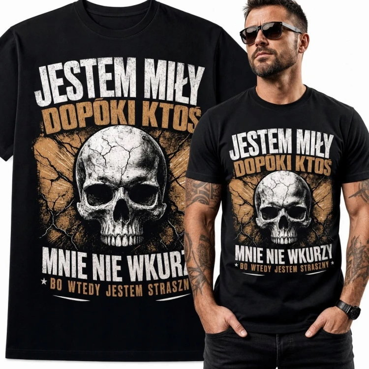 Koszulka męska z czaszką i napisem „Jestem miły dopóki ktoś mnie nie wkurzy”