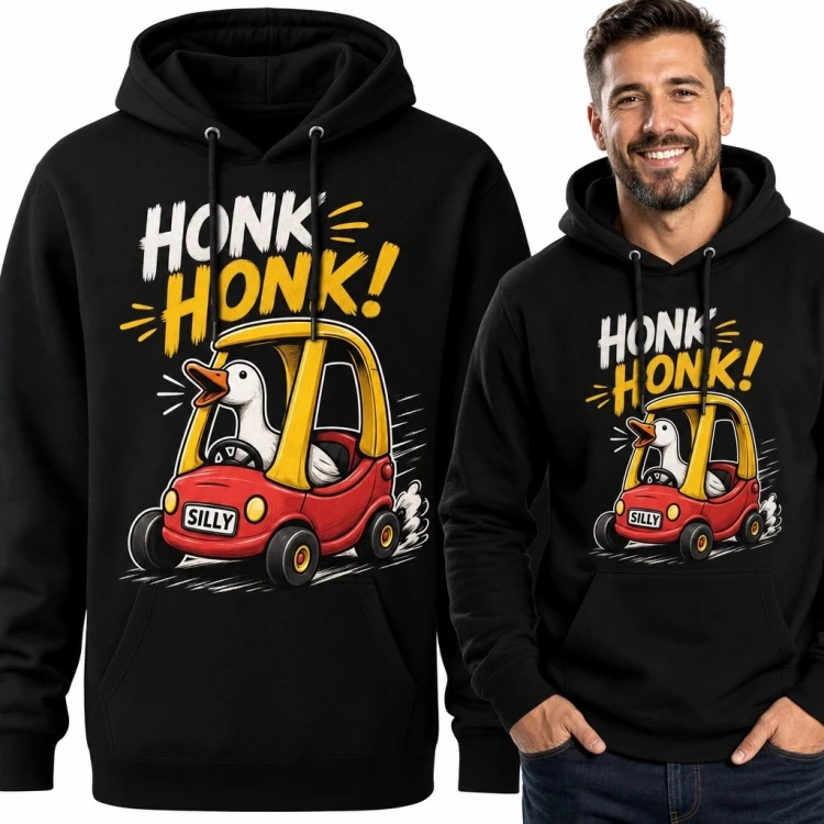 Bluza męska z kapturem - gęś za kierownicą „Honk honk!”
