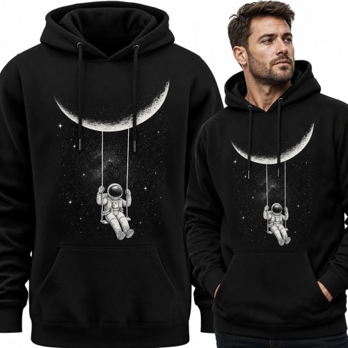 Bluza męska z kapturem z astronautą na huśtawce pod sierpem Księżyca