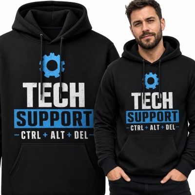 Bluza męska z kapturem dla informatyka z napisem „Tech Support”