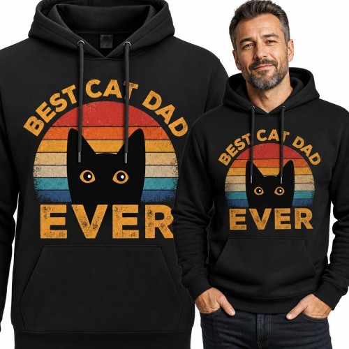 Bluza męska z kapturem „Best Cat Dad Ever” - czarny kot retro